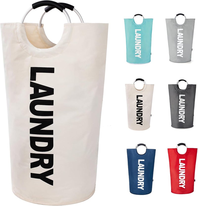 Twira 100L Large Laundry Basket, Laundry Hamper Stands Up Well, Laundry Bag with Padded Handles, Waterproof Clothes Bin Collapsible, Clothes Hamper for Bathroom, Laundry, College (Beige) - Image 1